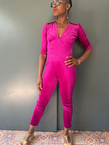 Ziggy Jumpsuit in Pink Velvet | 1970s Vintage Style