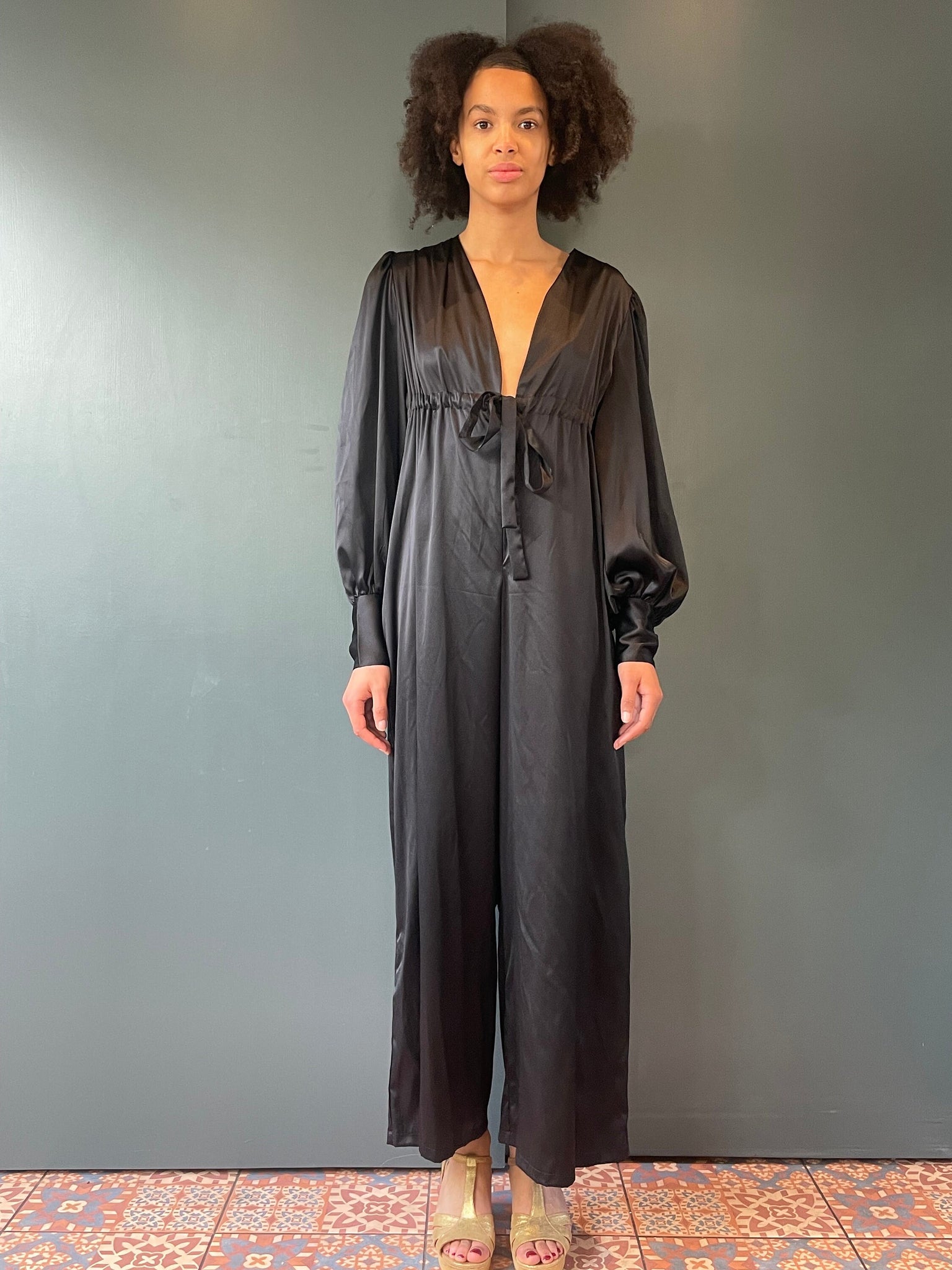 Vintage Percy Jumpsuit Black silky satin one size