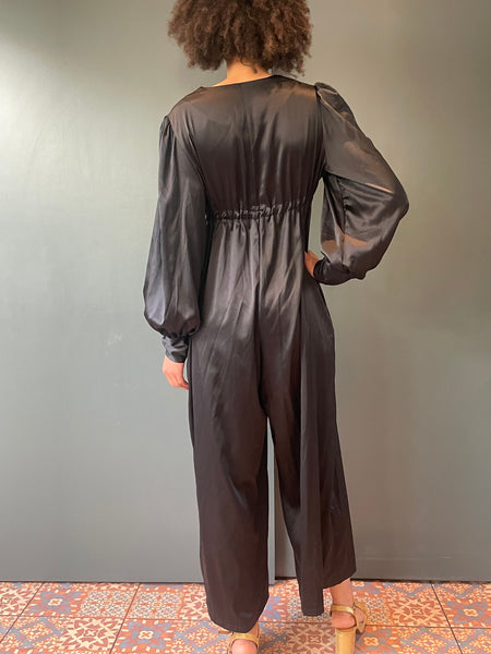 Vintage Percy Jumpsuit Black silky satin one size