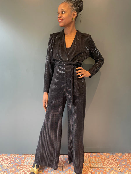 Sparkle Black Jumpsuit with Squares and Dot Sequins