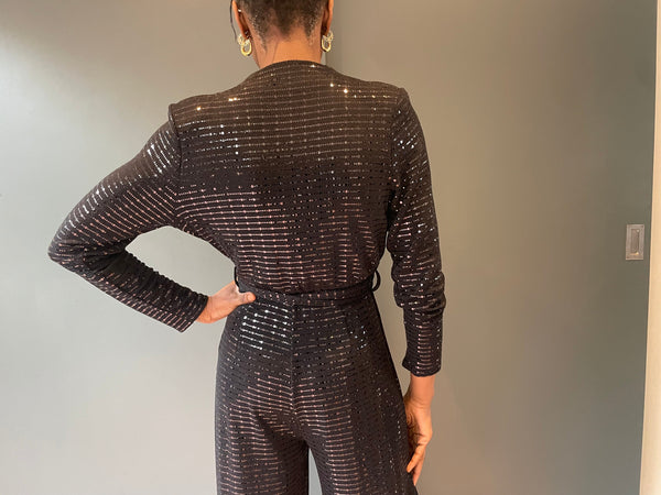 Sparkle Black Jumpsuit with Squares and Dot Sequins