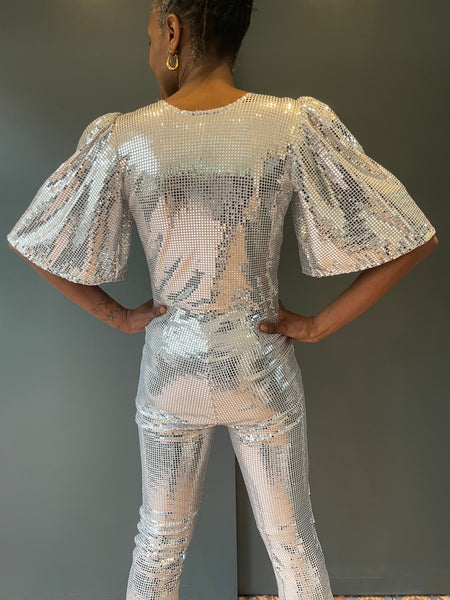 Sophie B Long Sleeve Silver Sequin Jumpsuit