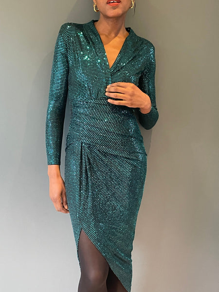 Ziggy Blue Dynasty Sequin Dress with long sleeves