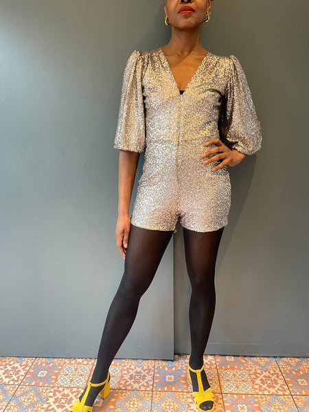 The Betty Antique Silver Sequin Playsuit