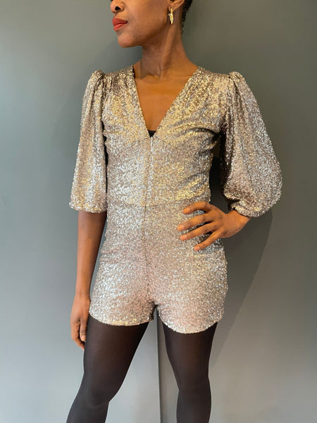 The Betty Antique Silver Sequin Playsuit