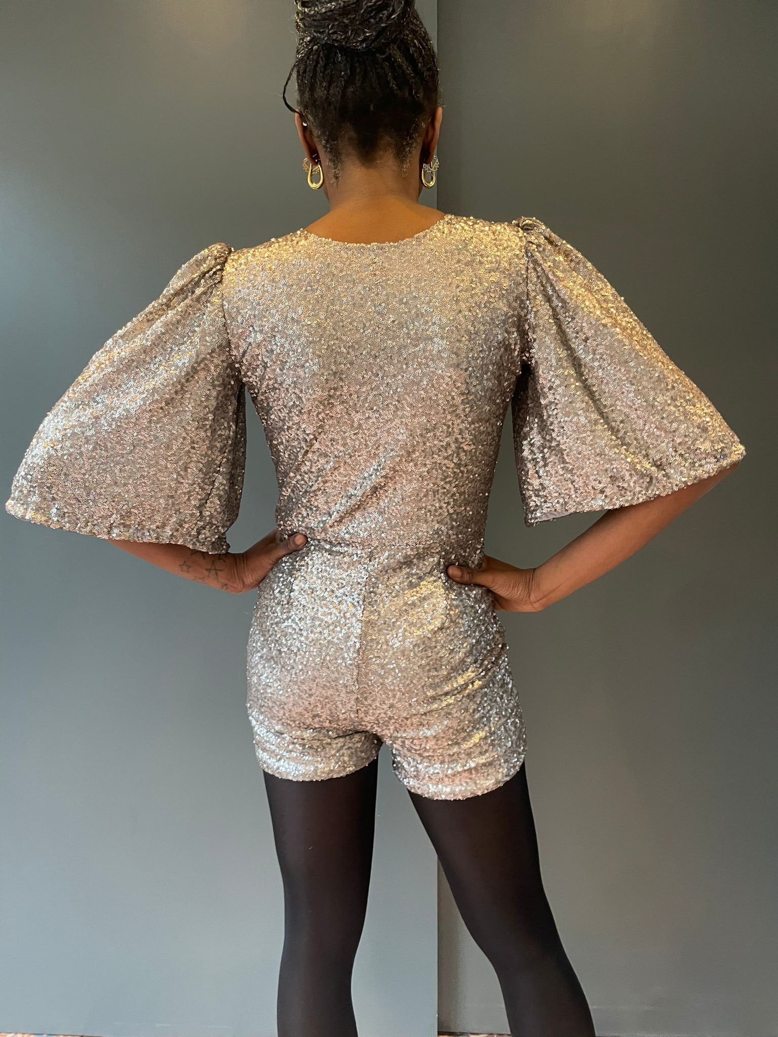 The Betty Antique Silver Sequin Playsuit