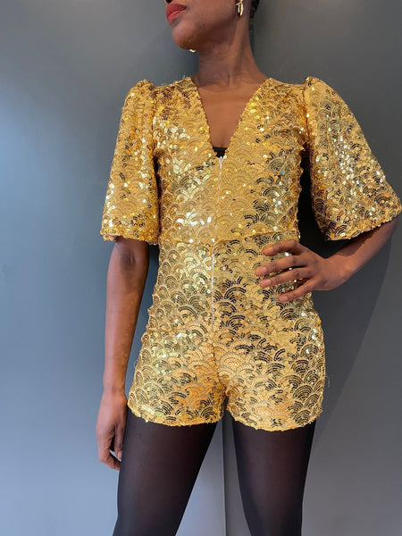 The Betty Gold Scallop Sequin Playsuit