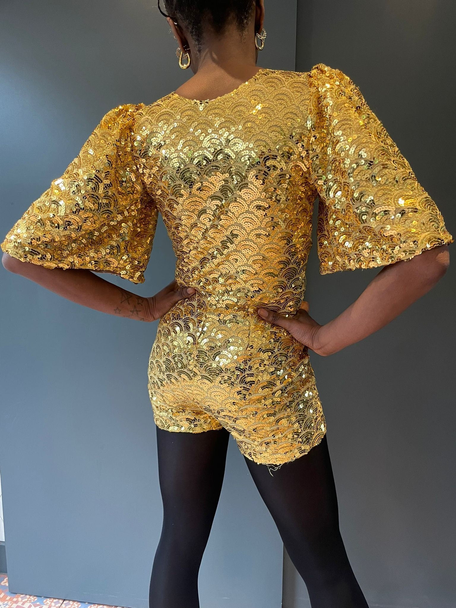 The Betty Gold Scallop Sequin Playsuit