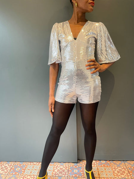 The Betty Silver Square Sequin Playsuit