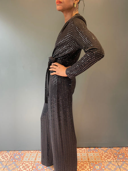 Sparkle Black Jumpsuit with Squares and Dot Sequins