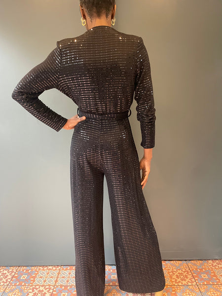 Sparkle Black Jumpsuit with Squares and Dot Sequins