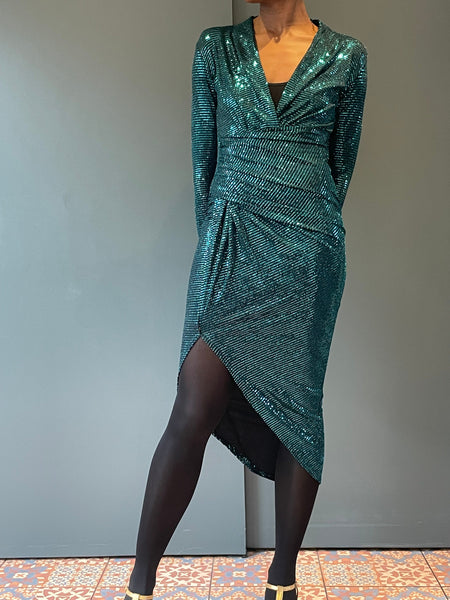 Ziggy Blue Dynasty Sequin Dress with long sleeves