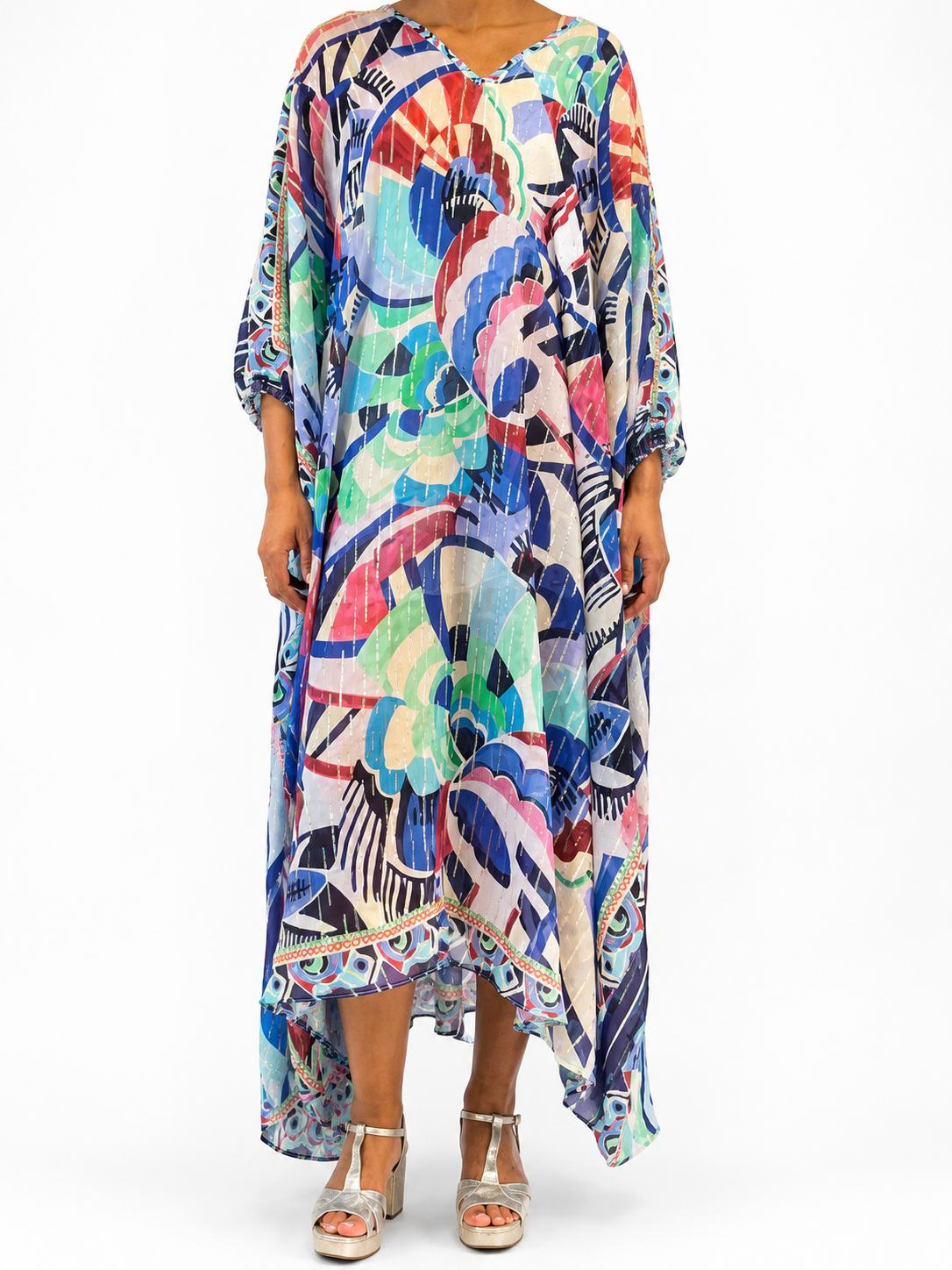 Abstract Silk Chiffon Lurex Kaftan