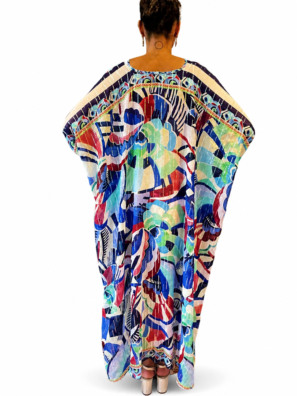 Abstract Silk Chiffon Lurex Kaftan