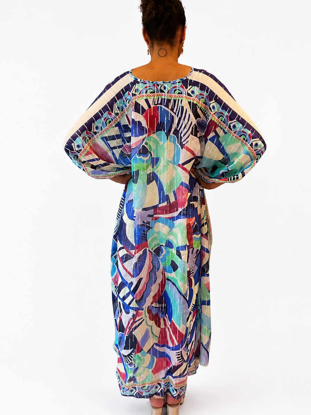 Abstract Silk Chiffon Lurex Kaftan