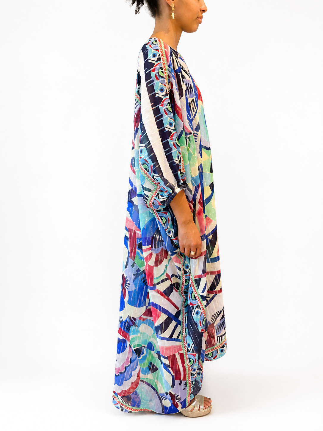 Abstract Silk Chiffon Lurex Kaftan