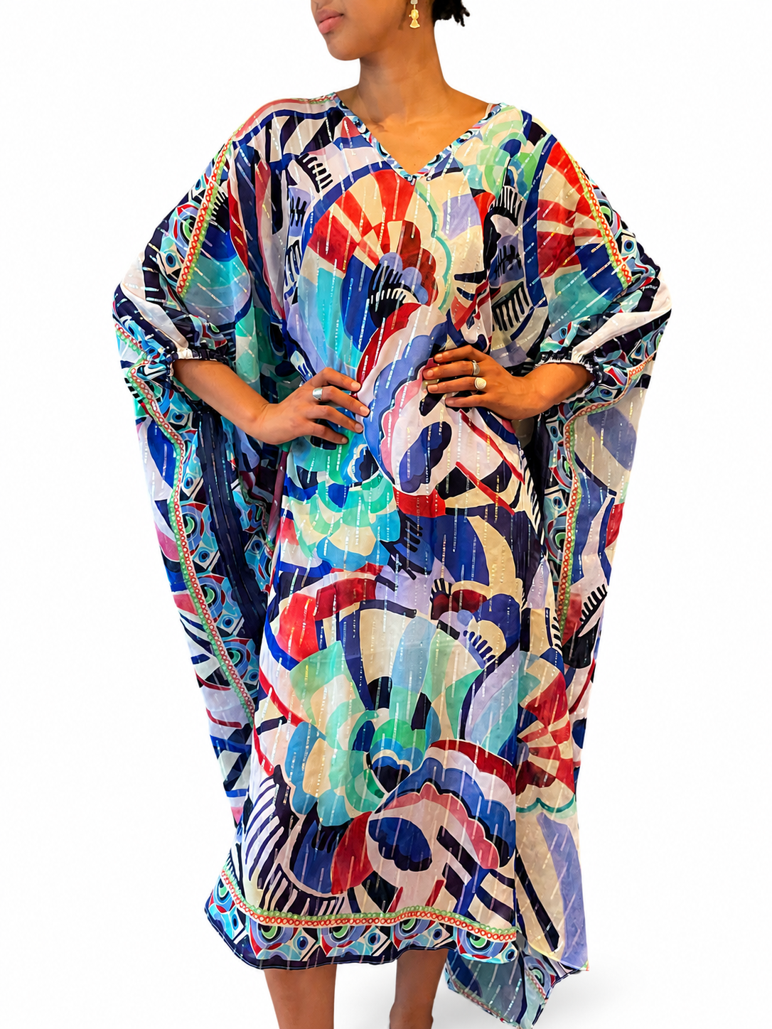 Abstract Silk Chiffon Lurex Kaftan