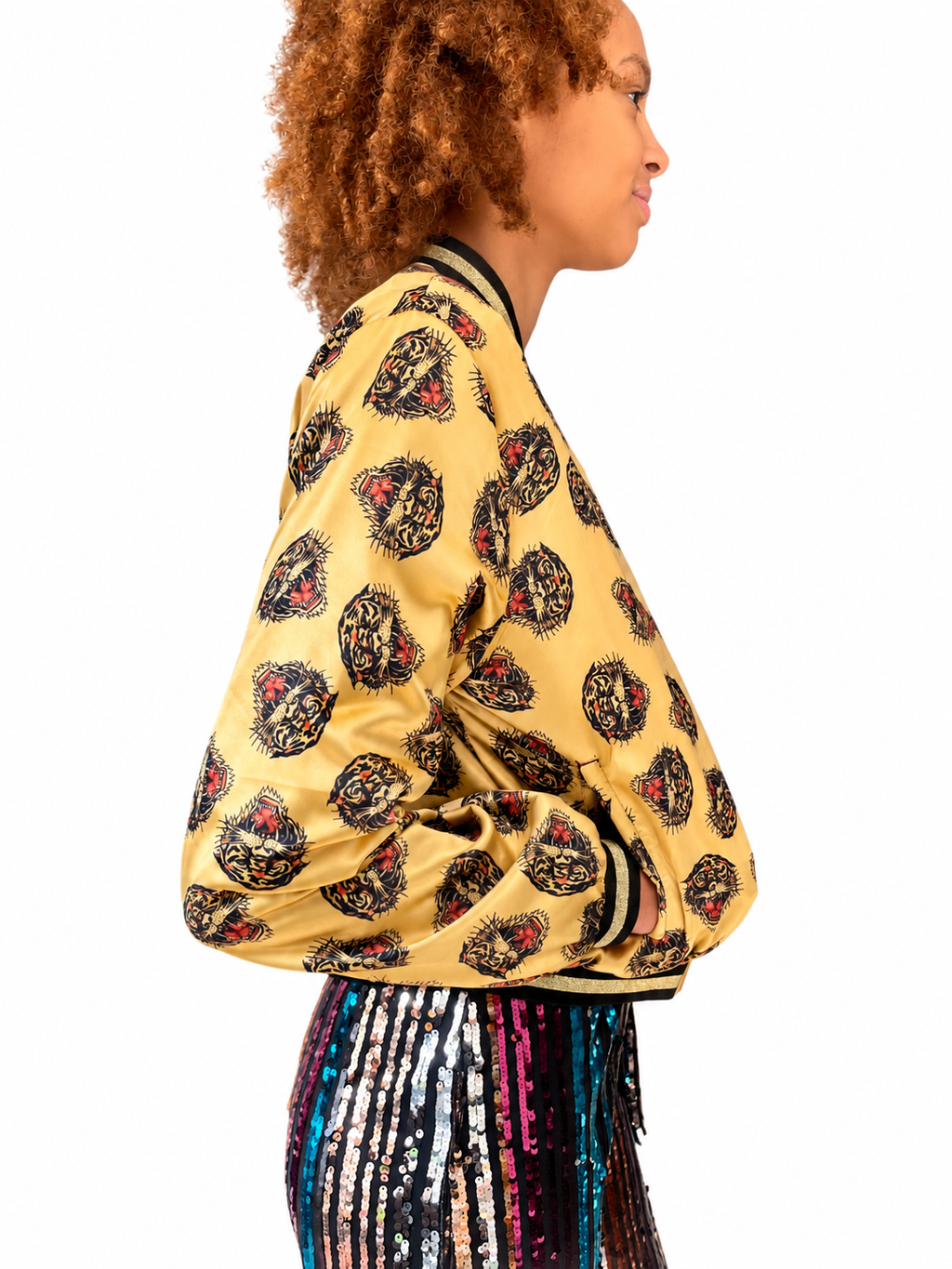 Silk Mix Tiger Print Bomber Jacket