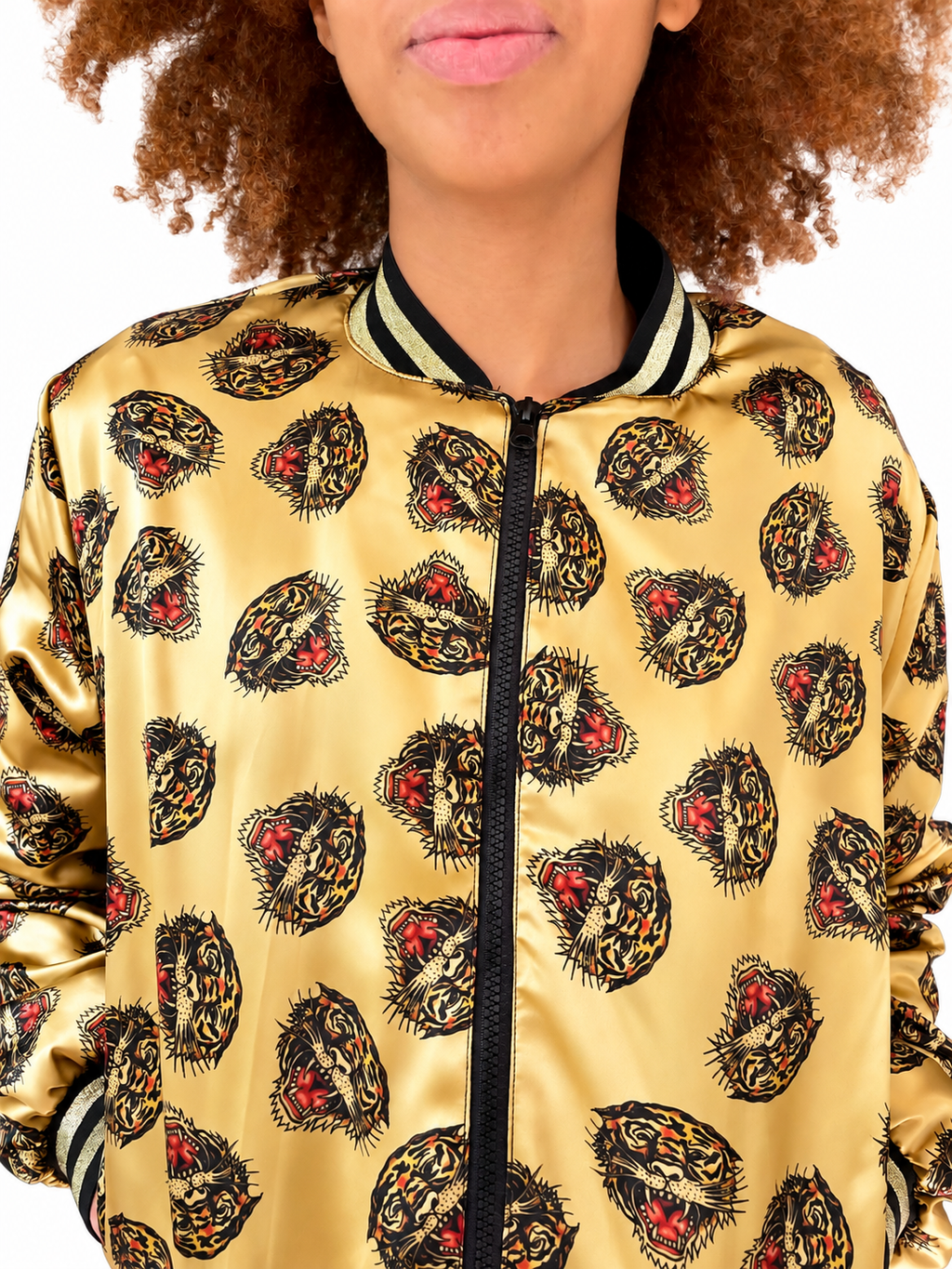 Silk Mix Tiger Print Bomber Jacket
