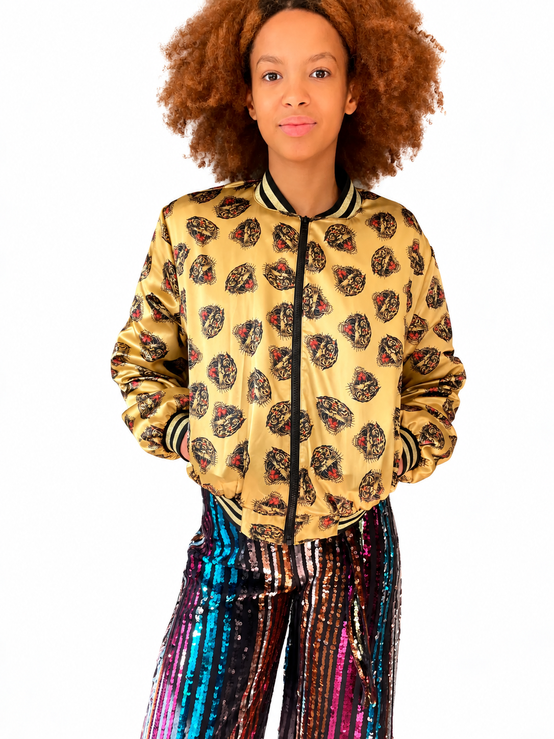 Silk Mix Tiger Print Bomber Jacket