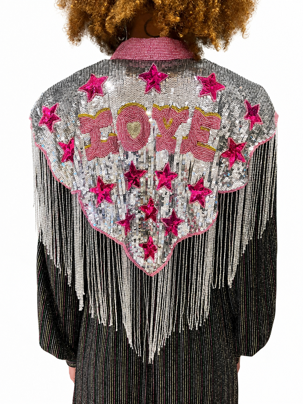 LOVE Sequin Cape Silver and Pink