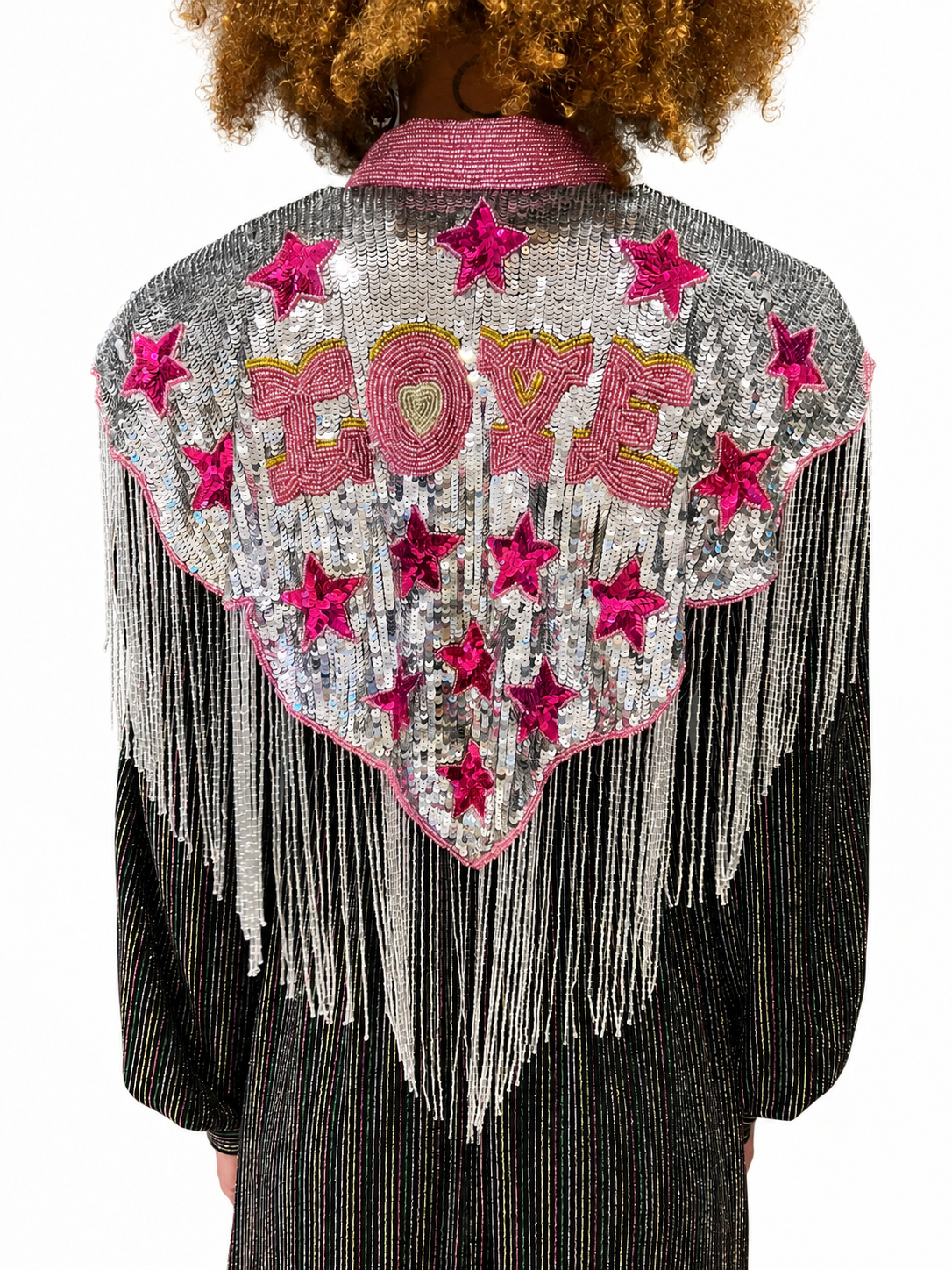 LOVE Sequin Cape Silver and Pink