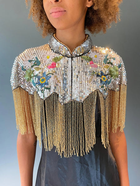 Lucky Silver and Gold sequinned cape with horseshoe detail