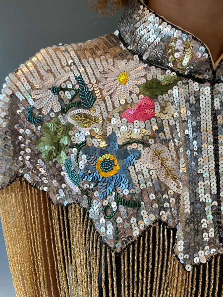 Lucky Silver and Gold sequinned cape with horseshoe detail