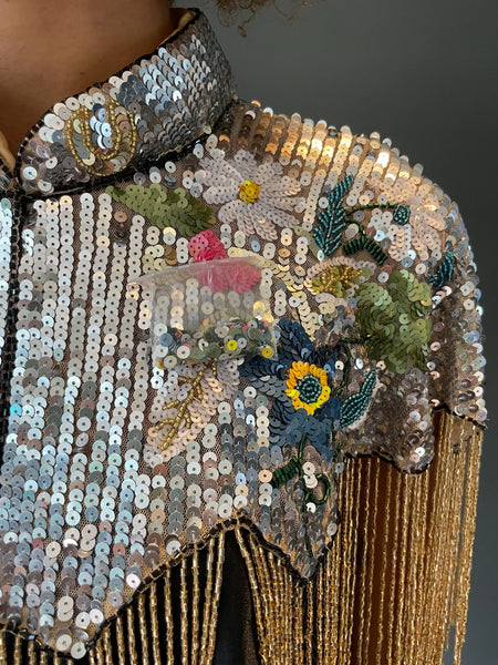 Lucky Silver and Gold sequinned cape with horseshoe detail