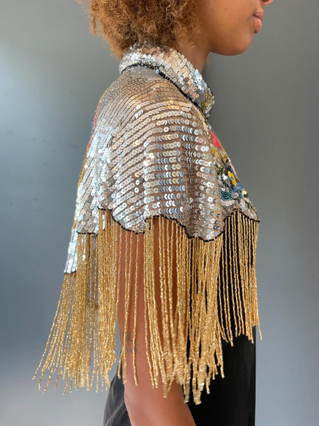 Lucky Silver and Gold sequinned cape with horseshoe detail