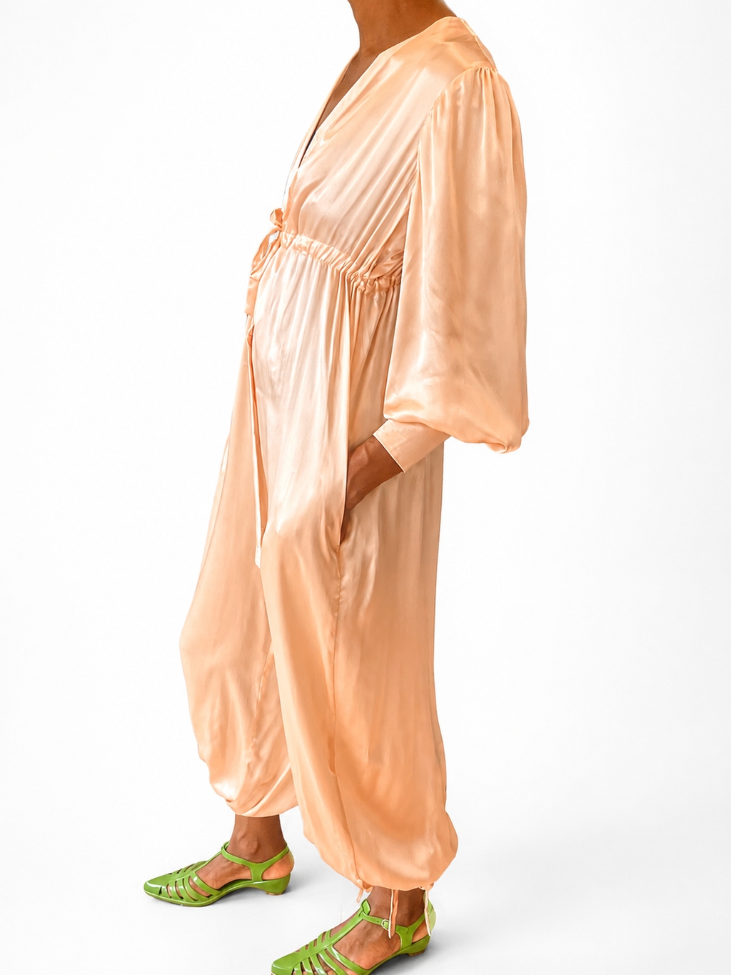 Percy Jumpsuit in Peach with Gathered Tie Cuffs