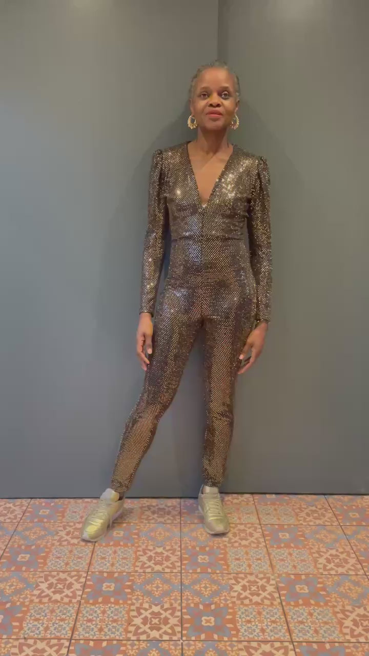 Dynasty Jumpsuit in Black with Silver Sequins