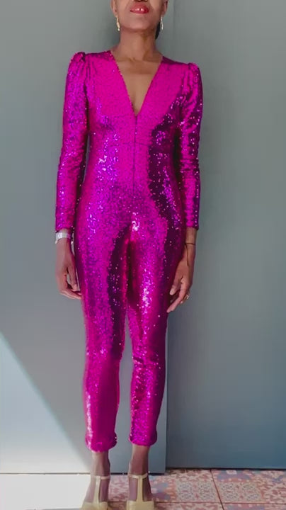 Dynasty Jumpsuit in Pink Sequin