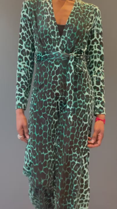 Dancing Queen Jumpsuit in Green Leopard Print