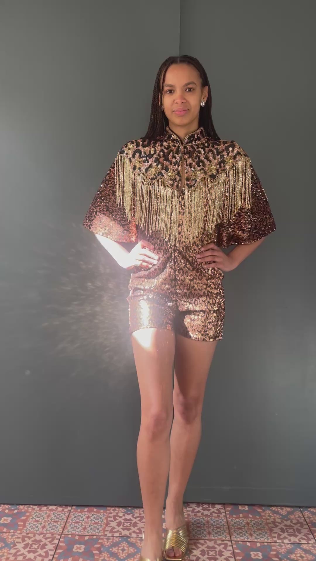 Leopard Print Sequin Cape