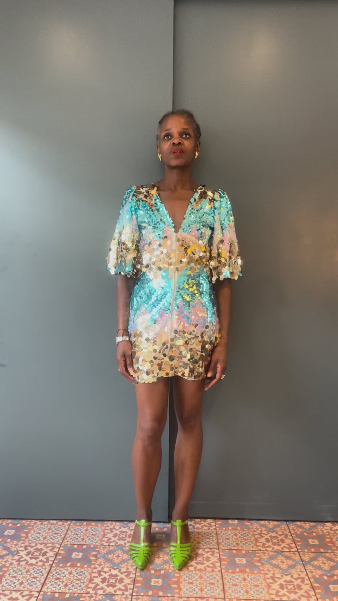 Sophie B Turquoise and Silver Sequin Mini Dress
