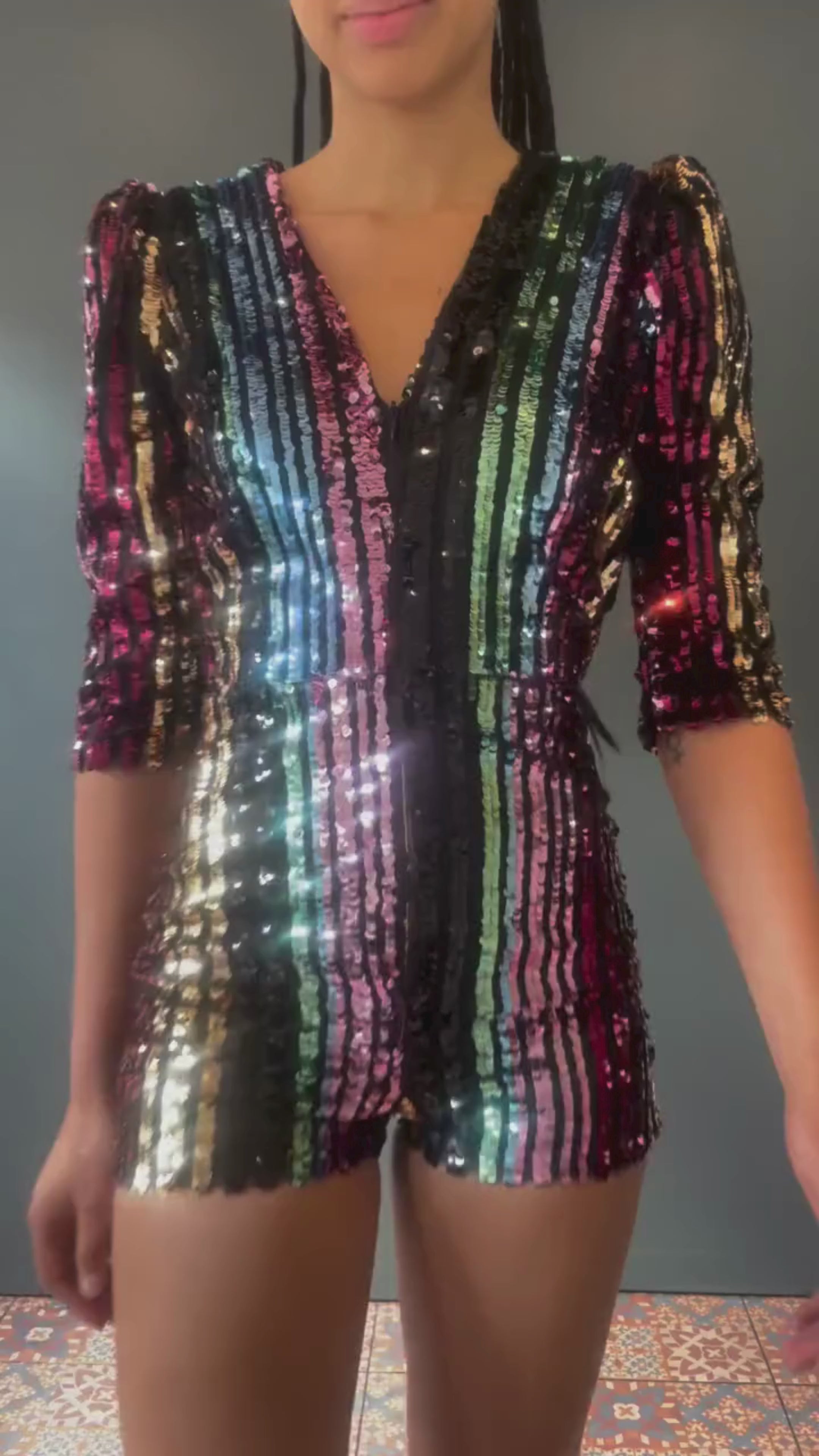 Rachel Playsuit in Rainbow Stripe Sequin