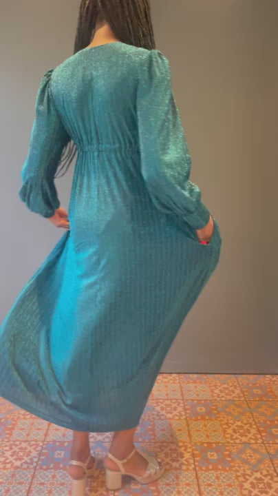 Percy Dress in Turquoise Glitter Lurex