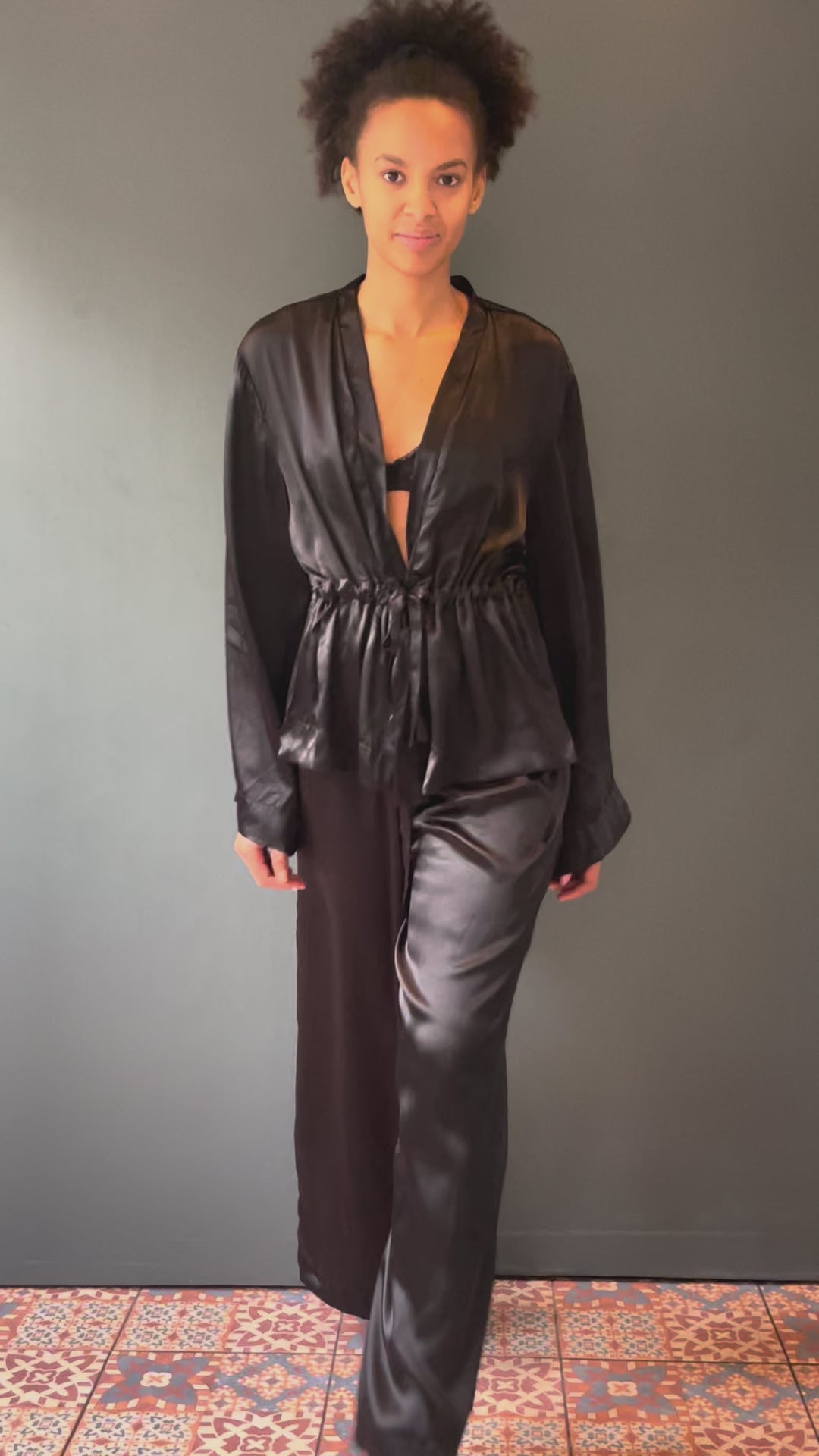 Black Silk Pyjama Set