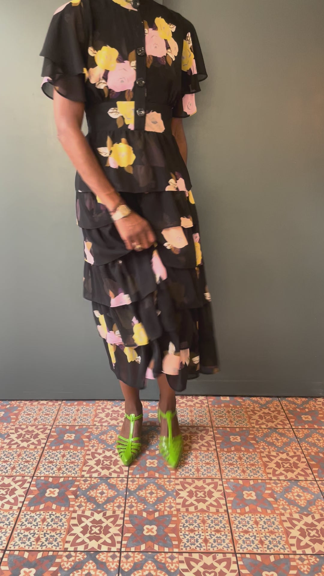 Black Floral Tiered Vintage Inspired Dress