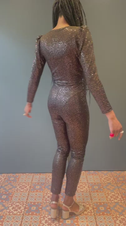 Dynasty Jumpsuit in Black with Dusky Sequins