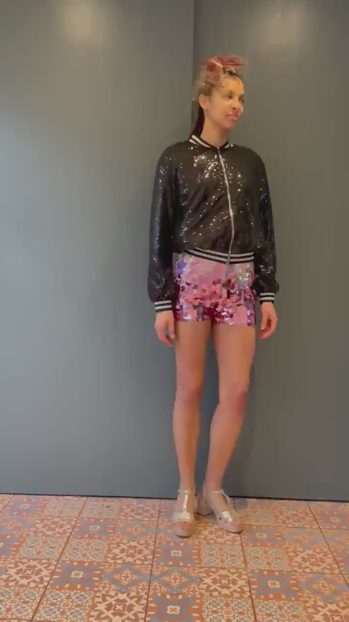 Black Sequin Zappy Bomber Jacket