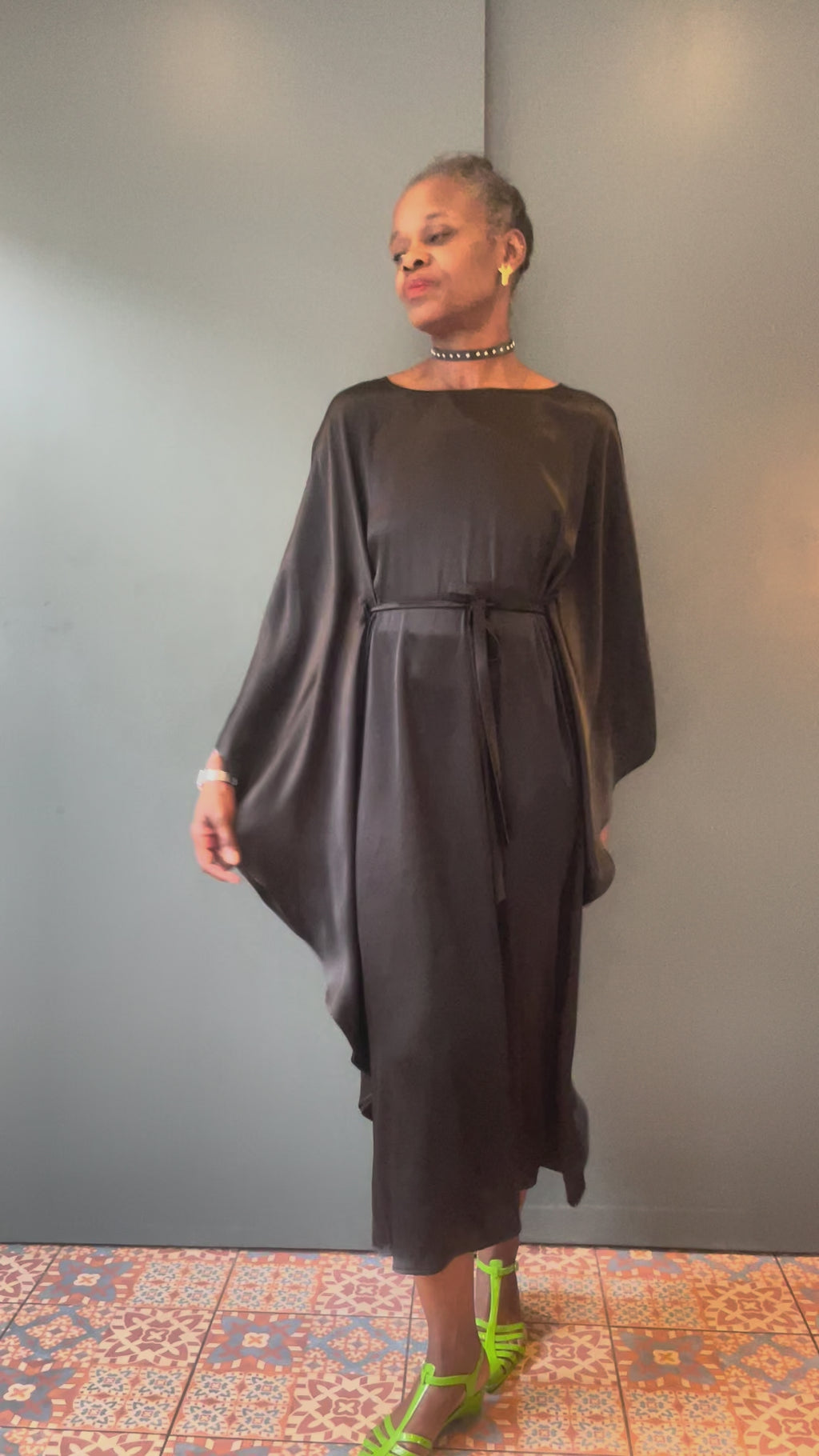 Black Silk Batwing Maxi Dress