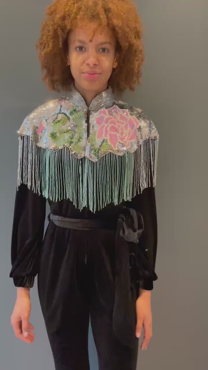 Rose Sequin Cape in Silver and Pink Sequin