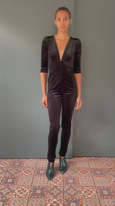 Ziggy Jumpsuit in Black Velvet with Sequin Zap
