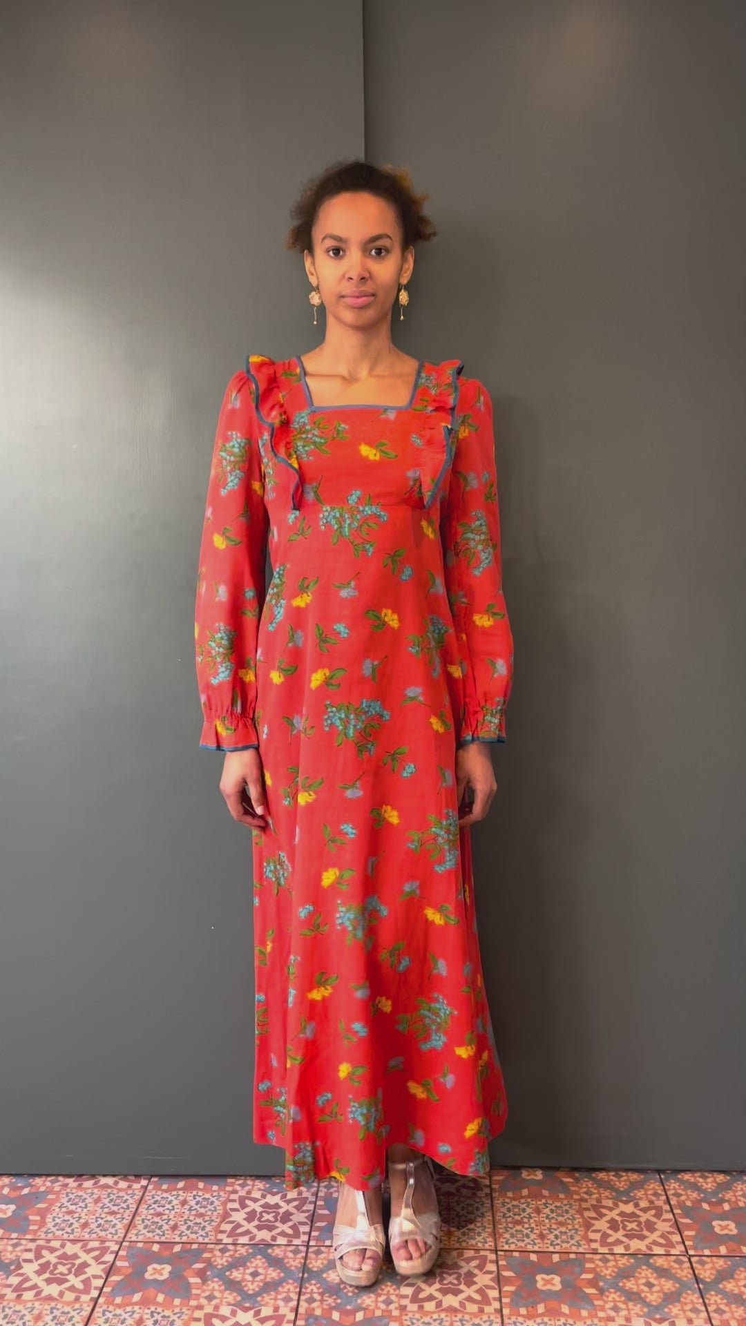 1970s Empire Line Floral Cotton Maxi Dress