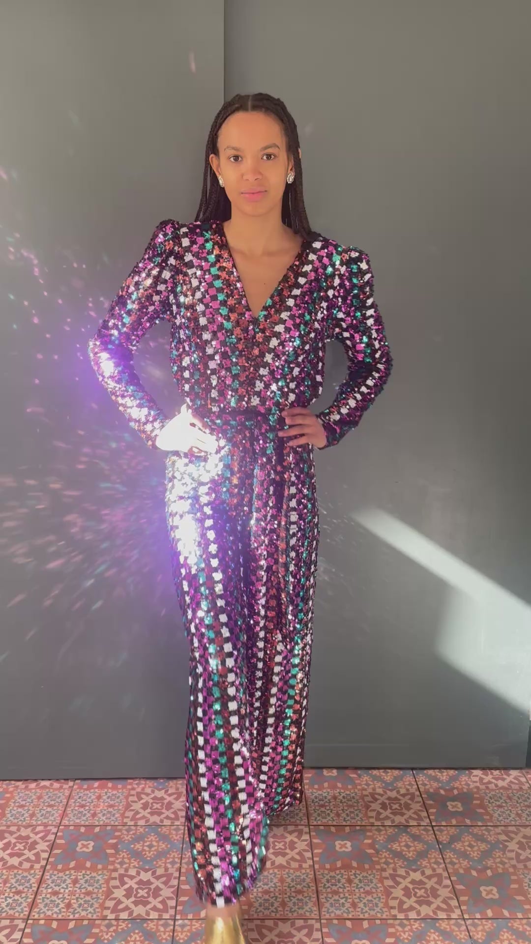 Rachel Blade Runner Jumpsuit in Mosaic Sequin