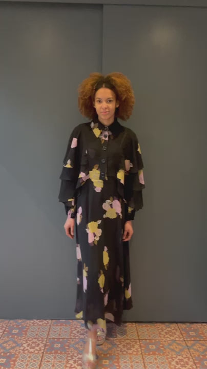 Maxi Cape Dress in Floral Chiffon