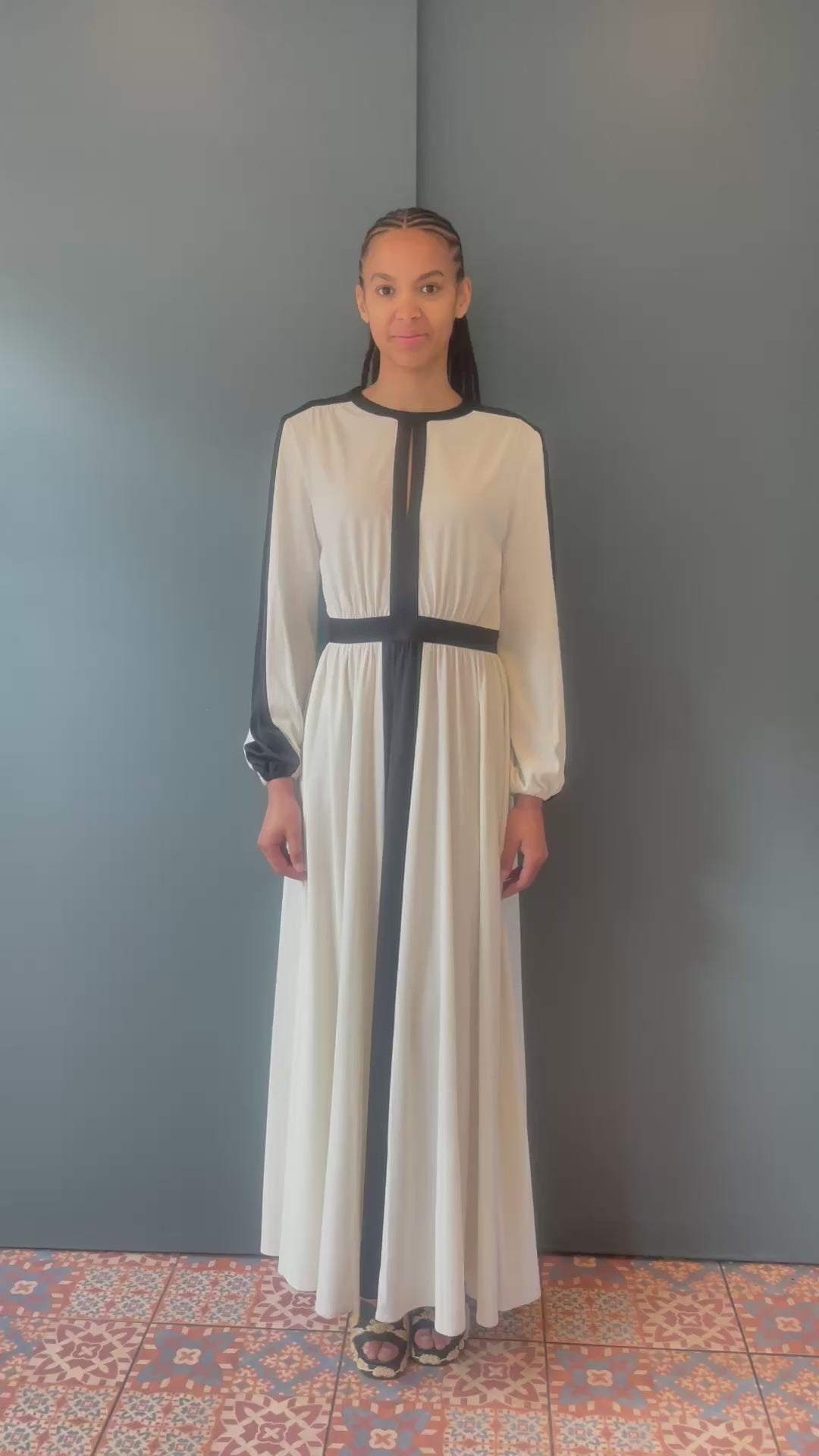 Rita Dress in Black and Ivory Contrast