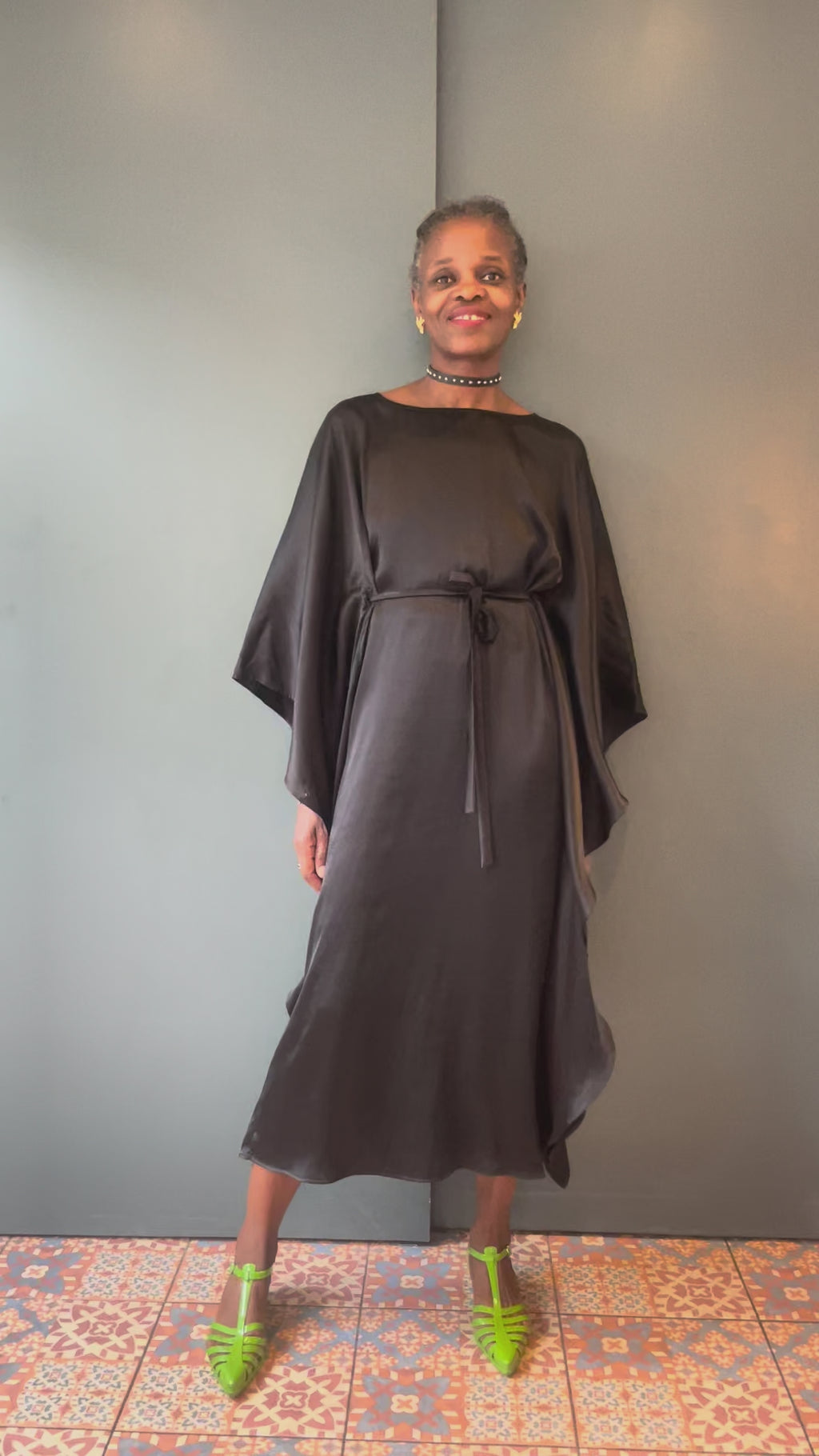 Black Silk Batwing Maxi Dress